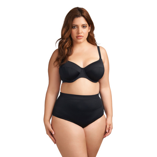 Elomi-Swim-Essentials-Black-Plunge-Bikini-Top-ES7504BLK-Classic-Brief-ES7600BLK-Front