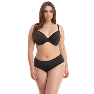 Elomi-Swim-Essentials-Black-Plunge-Bikini-Top-ES7504BLK-Mid-Rise-Brief-ES7524BLK-Front