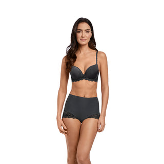 Wacoal-Lingerie-Lace-Perfection-Charcoal-Grey-Contour-Bra-WE135004CHL-Control-Brief-WE135010CHL-Front