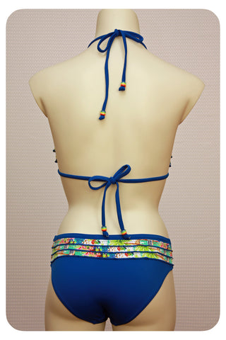 Navy Blue Ruffle Detailed Bikini Top & Brief - Back