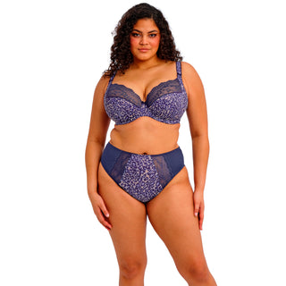 Elomi Lingerie Lucie Midnight Blue Leopard Print Stretch Plunge Bra EL4490MIH High Leg Brief EL4498MIH
