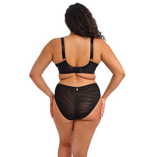 Model wearing Elomi Teagan high leg brief underwear in Rainbow, back view