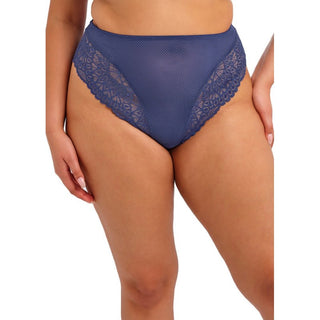 Close-up of model wearing Elomi Tiernie brief in Denim Blue