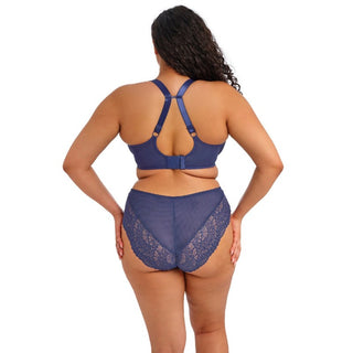 Model wearing Elomi Tiernie plunge bra in Denim Blue, alternative view 1