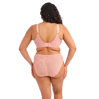 Model wearing Elomi Zarla side support underwired bra in Rose Bud Pink, back view