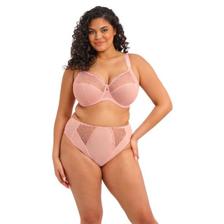 Model wearing Elomi Zarla side support underwired bra in Rose Bud Pink, front view