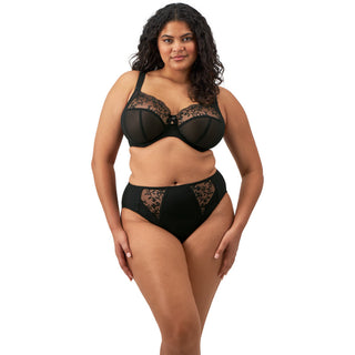 Elomi Lingerie Zarla Side Support Underwired Bra Black EL302505BLK High Leg Brief EL302553BLK