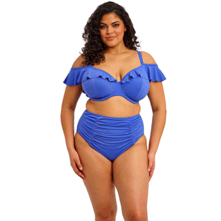 Elomi Swim Plain Sailing Azure Blue Frill Plunge Bikini Top ES7282AZE Full Bikini Brief ES7286AZE