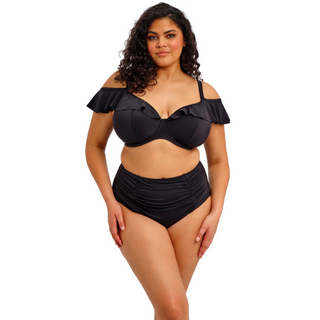Elomi Swim Plain Sailing Black Frill Plunge Bikini Top ES7282BLK Full Bikini Brief ES7286BLK