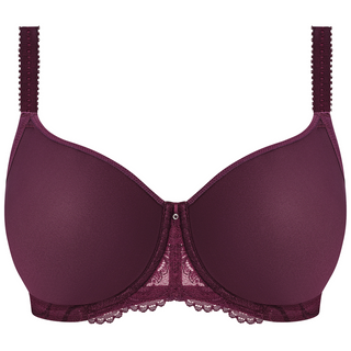 Fantasie Cesile moulded spacer T-shirt bra in Bordeaux dark purple with lace trim, front product shot
