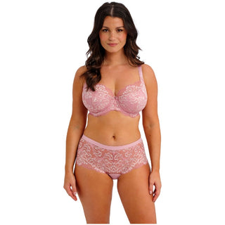 Model wearing Fantasie Emmaline padded plunge bra in Blossom with matching brief