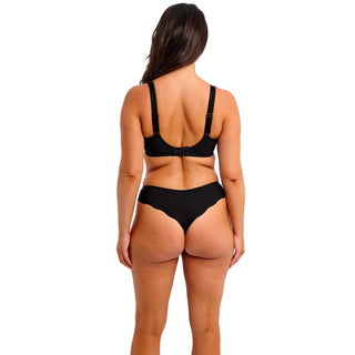 Model wearing Fantasie Magdalena moulded spacer bra in Noir with matching thong, back view