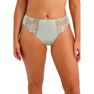 Model wearing Fantasie Magdalena brief in Vintage Green, front view