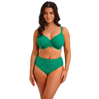 Model wearing Fantasie Swim Beach Waves full cup bikini top in Tourmaline, front view