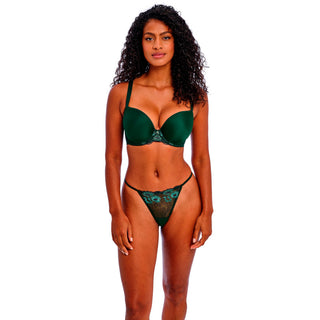 Freya-Lingerie-Loveland-Deep-Emerald-Green-Plunge-Tshirt-Bra-AA401031DPE-Thong-AA401070DPE