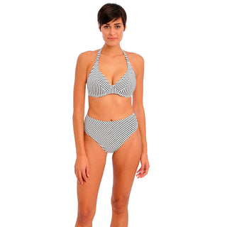 Freya-Swimwear-Jewel-Cove-Stripe-Black-Halter-Bikini-Top-AS7232SBL-High-Waist-Brief-AS7236SBL