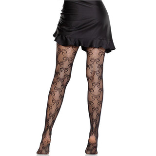 Leg-Avenue-Bow-Design-Net-Tights-Black-9236-Back