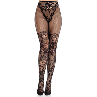 Leg Avenue Dahlia Lace Net Tights Black 9237