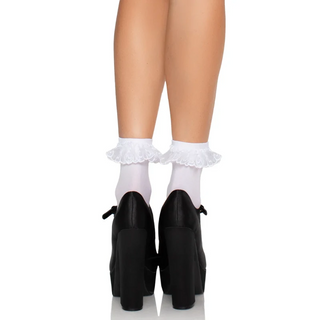 Leg Avenue Lace Ruffle Anklet Socks White 3013 Back