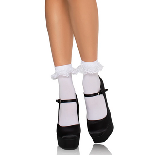 Leg Avenue Lace Ruffle Anklet Socks White 3013