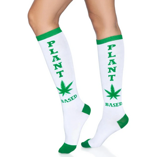 Leg Avenue Marijuana Weed Plant Based Knee High Socks Green White 5625 Side Zoom