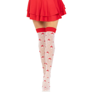Leg Avenue Mushroom Print Thigh Highs Barefoot White Red 6217