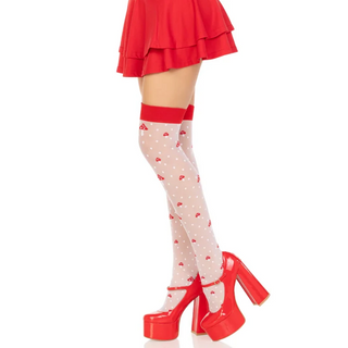 Leg Avenue Mushroom Print Thigh Highs White Red 6217 Side