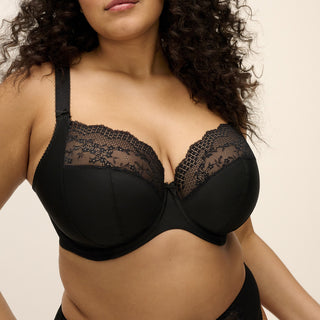 Elomi Lucie Jet stretch plunge bra in black, close-up front view