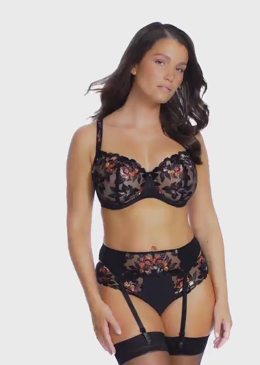 Fantasie Magdalena Noir balconette bra, thong and suspender belt product film