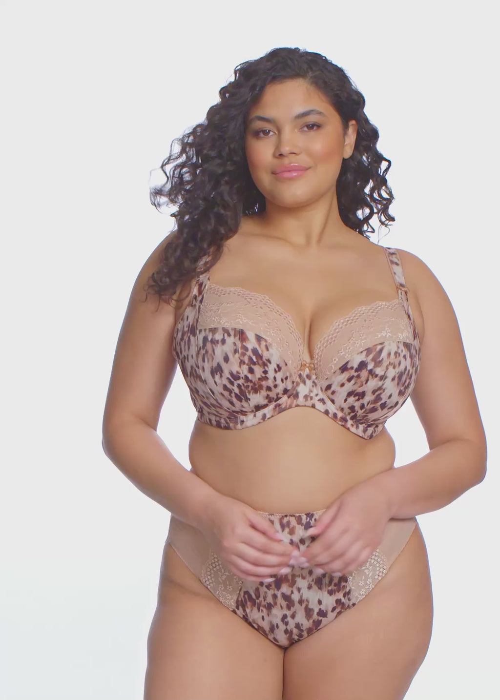 Elomi-Lingerie-Lucie-Wildcat-Leopard-Print-Stretch-Plunge-Bra-EL4490WIT-High-Leg-Brief-EL4498WIT-Video