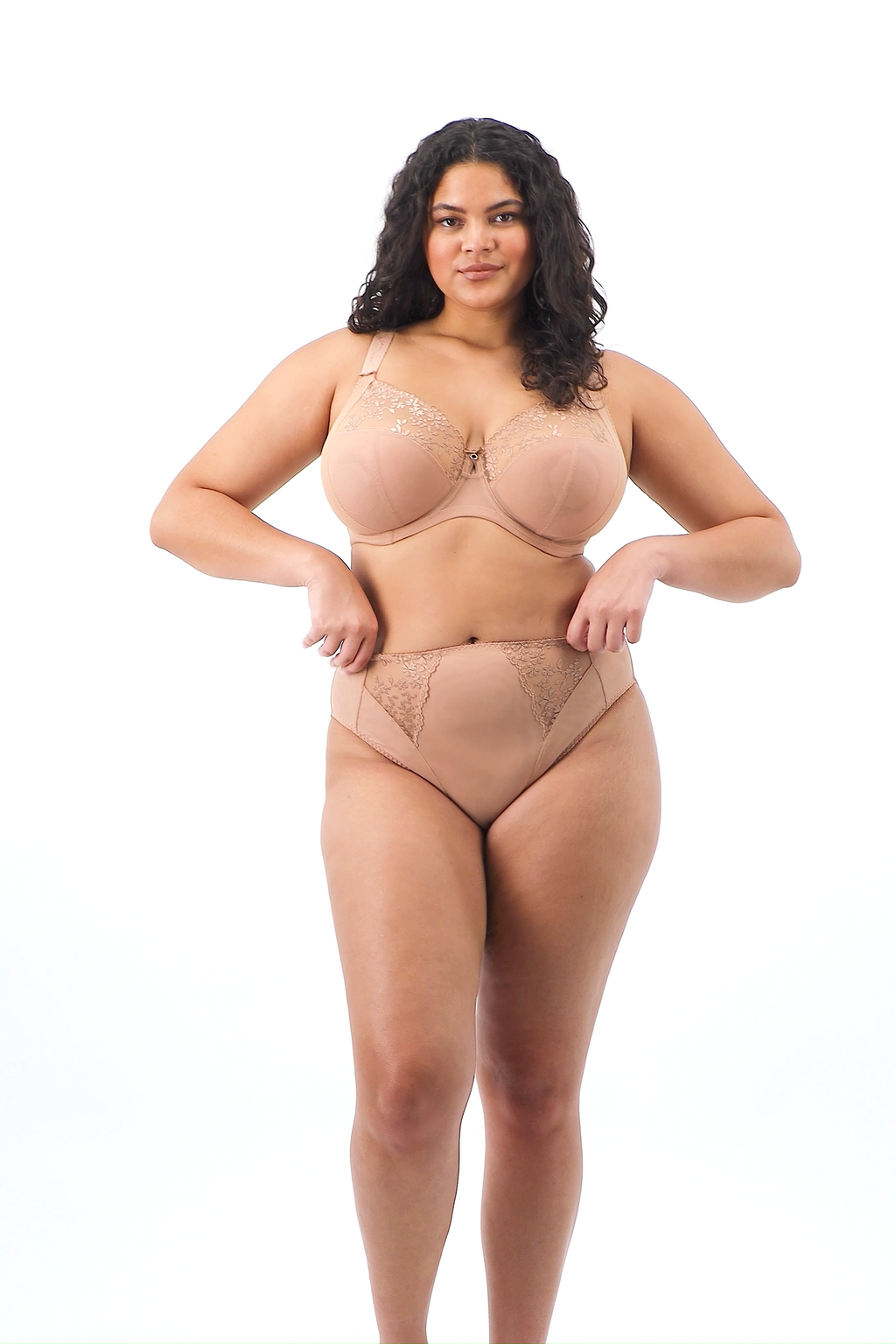 Elomi-Lingerie-Zarla-Side-Support-Underwired-Bra-Cafe-Au-Lait-Nude-EL302505CAT-High-Leg-Brief-EL302553CAT-Video