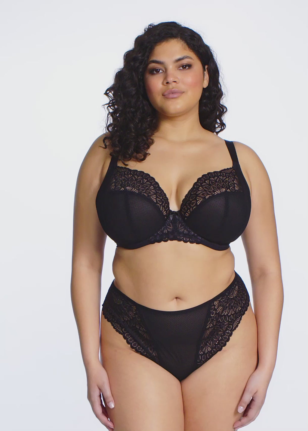 Elomi-Lingerie-Tiernie-Black-Plunge-Bra-EL303334BLK-Thong-EL303370BLK-Video