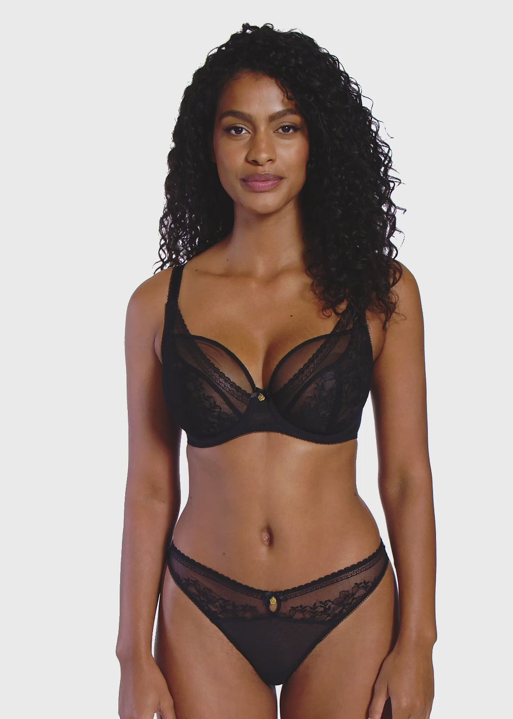 Freya-Lingerie-Sydnie-Black-High-Apex-Plunge-Bra-AA402821BLK-Brazilian-Brief-AA402871BLK-Video