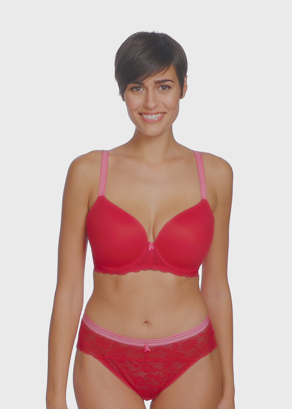 Freya-Lingerie-Offbeat-Chilli-Red-Moulded-T-Shirt-Bra-AA5450CRD-Brief-AA5455CRD-Video