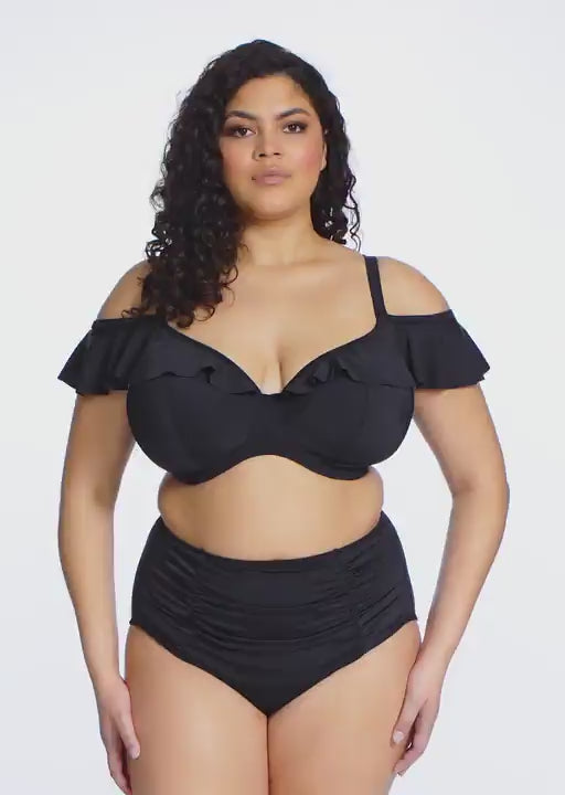 Elomi-Swim-Plain-Sailing-Black-Frill-Plunge-Bikini-Top-ES7282BLK-Full-Bikini-Brief-ES7286BLK-Video