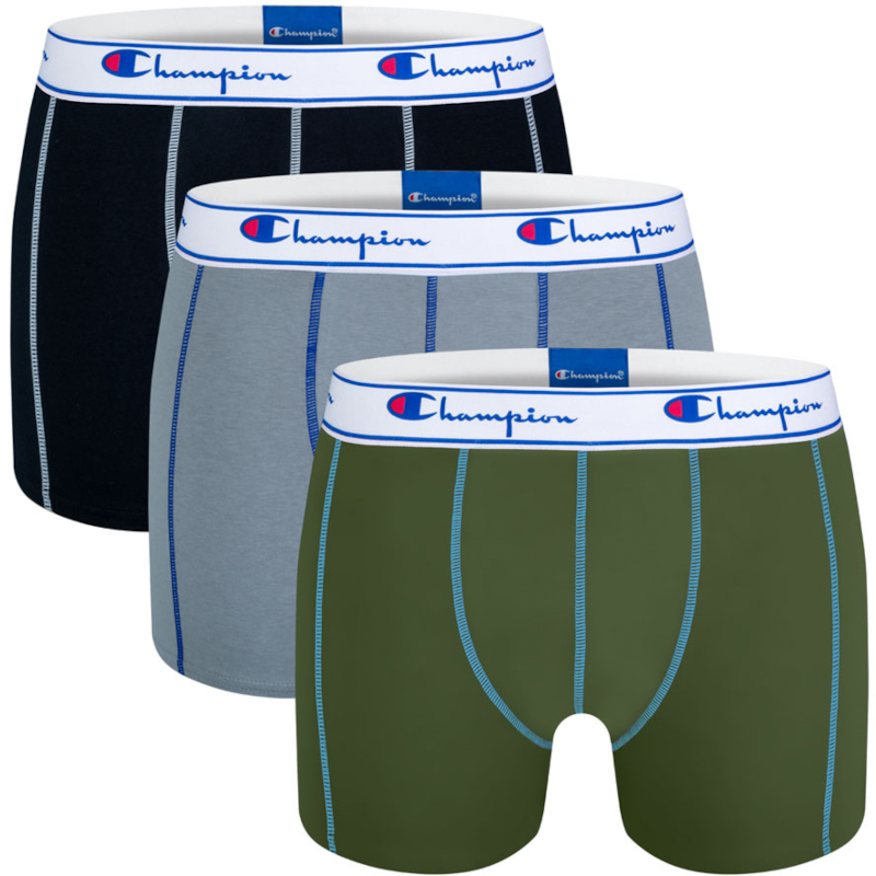 Champion Men's Boxer Brief Short Underwear Black/Grey/Green 3-Pack