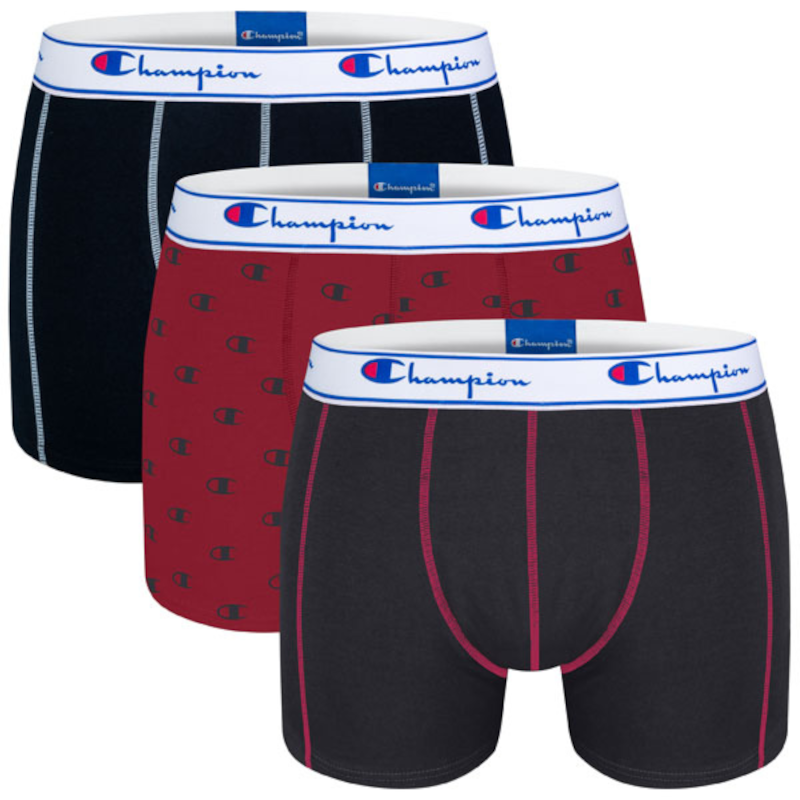 Champion Men's Boxer Brief Short Underwear Black/Red 3-Pack