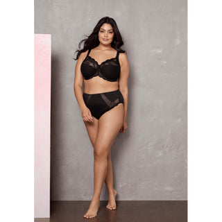 Elomi-Lingerie-Meredith-Black-Banded-Stretch-Bra-EL4440BLK-High-Leg-Brief-EL4445BLK-Lifestyle