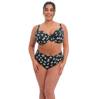 Elomi-Swim-Plain-Sailing-Plunge-Bikini-Top-Black-Daisy-ES7274BDY-Bikini-Brief-ES7275BDY-Front