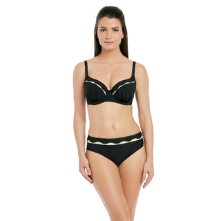 Fantasie-Swim-Sainte-Maxime-Black-Cream-Gathered-Bikini-Top-FS6232LAC-Mid-Rise-Brief-FS6234LAC-Front