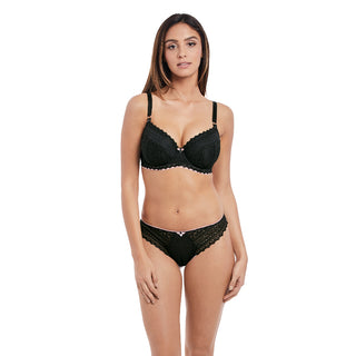 Freya-Lingerie-Daisy-Lace-Noir-Black-Half-Cup-Bra-AA5133NOR-Thong-AA5137NOR-Front