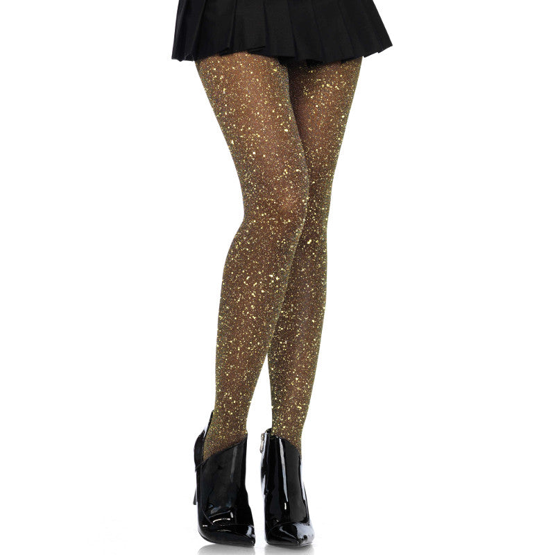 Glittery Pantyhose Tights Black Gold Leg Avenue 7130