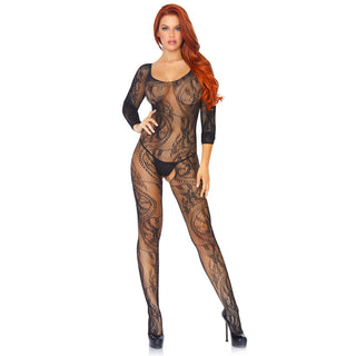 Leg-Avenue-Black-Swirl-Lace-Long-Sleeve-Bodystocking-89108-Front