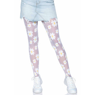 Leg-Avenue-Daisy-Floral-Print-Tights-White-7752