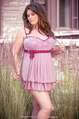 Coquette Lingerie Dusty Rose Lace Plus Size Babydoll CQS4010 Side