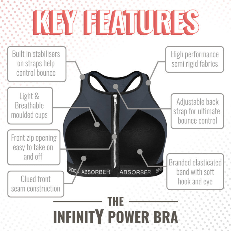 Shock Absorber Infinitry Sports Bra Front Zipper Black