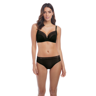 Wacoal-Lingerie-Aphrodite-Black-Fuller-Figure-Bra-WE140001BLK-Brief-WE140005BLK-Front