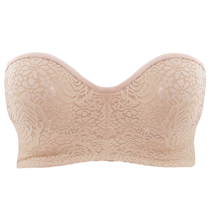 Tan Lace Accent Strapless Bra X02040