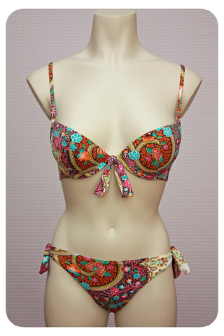 Floral & Paisley Print Bikini Top & Swim Brief - Front