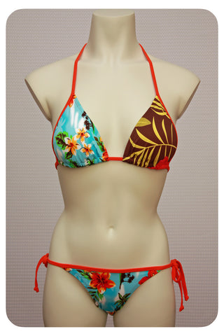  Tropical Floral Print Bikini Top & Swim Brief - Front